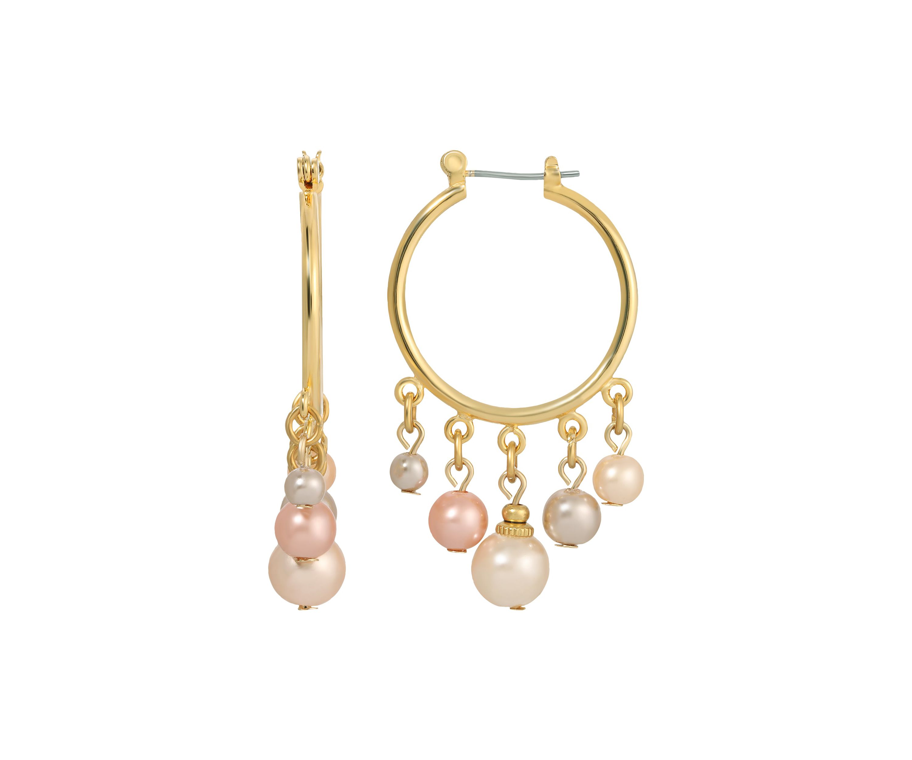 Gold Tone Multi Clr Hoop Pearl Earrings
