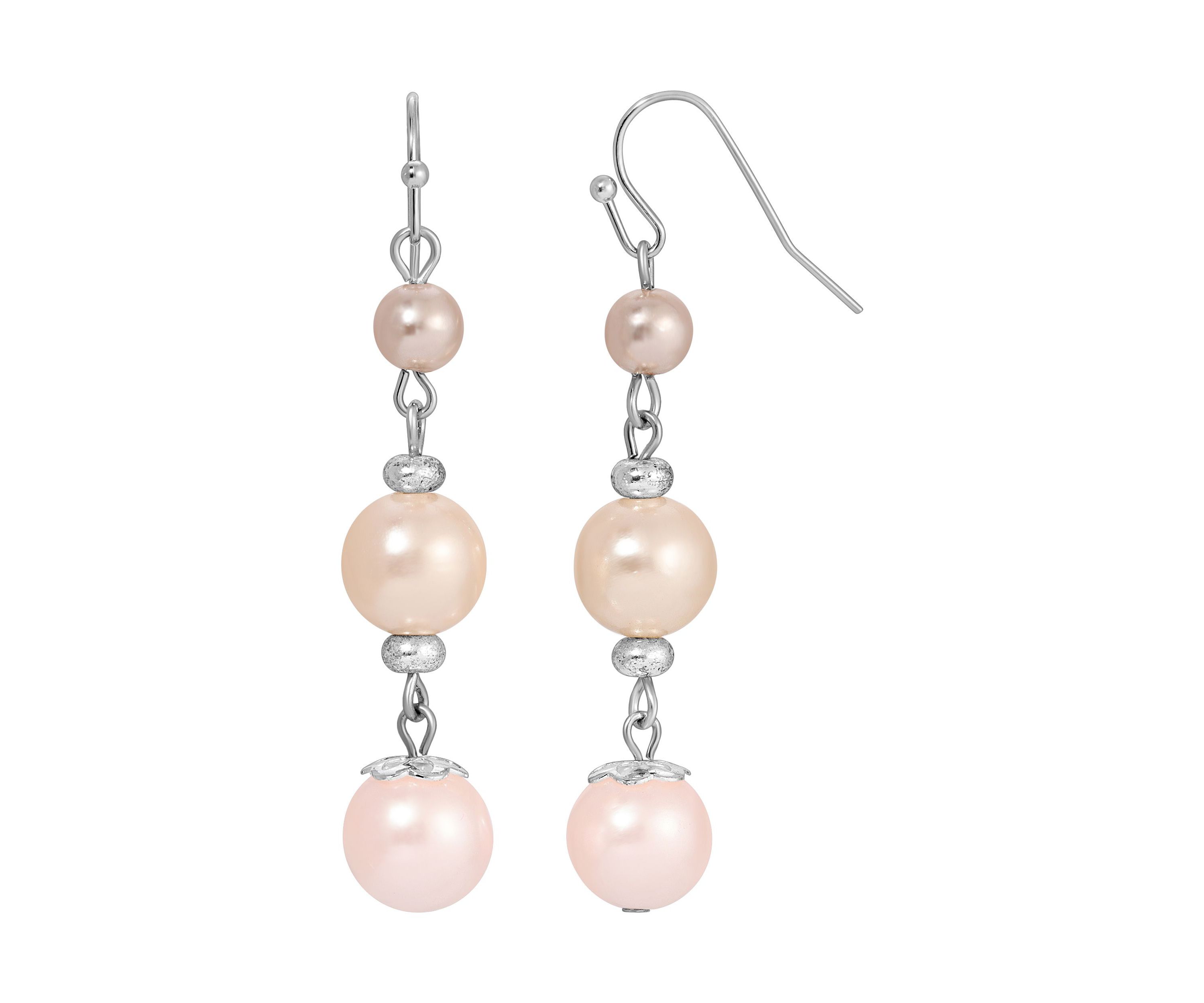 Silver Tone Multi Color Faux Pearl Drop Earrings