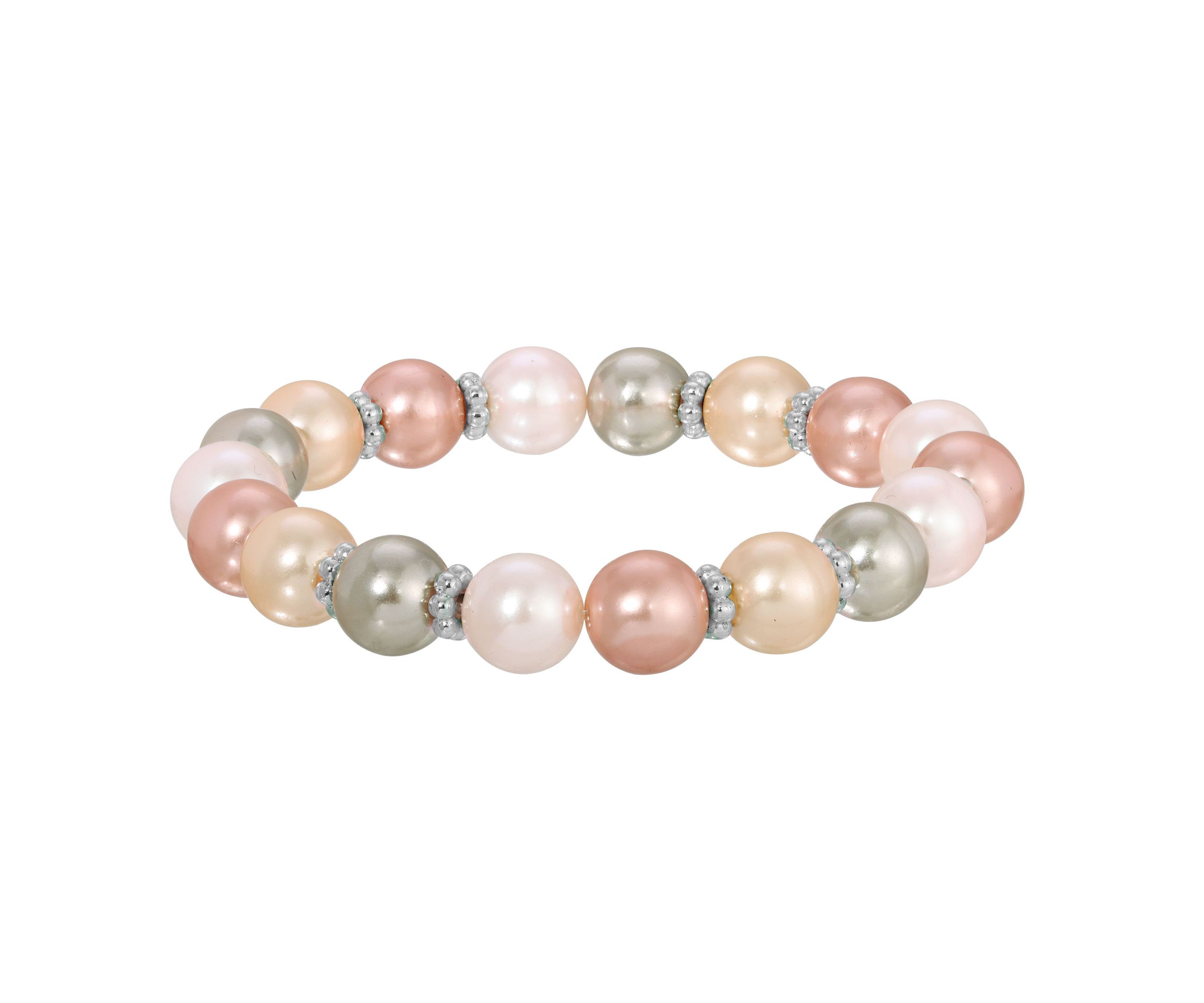 Silver Tone Multi Color Faux Pearl Stretch Bracelet