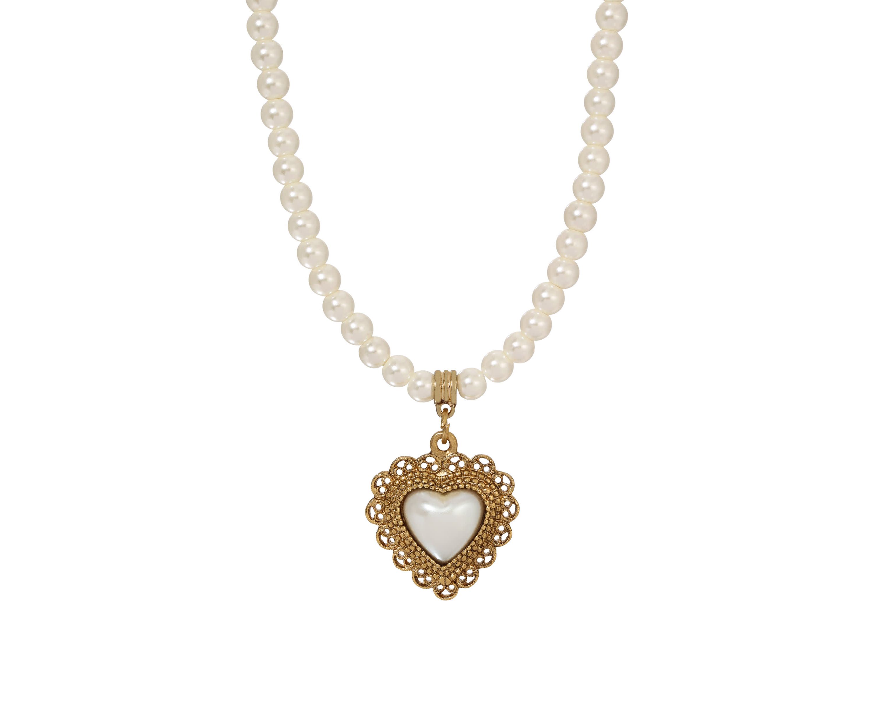 Faux Pearl Heart Shaped Necklace 15" Adj
