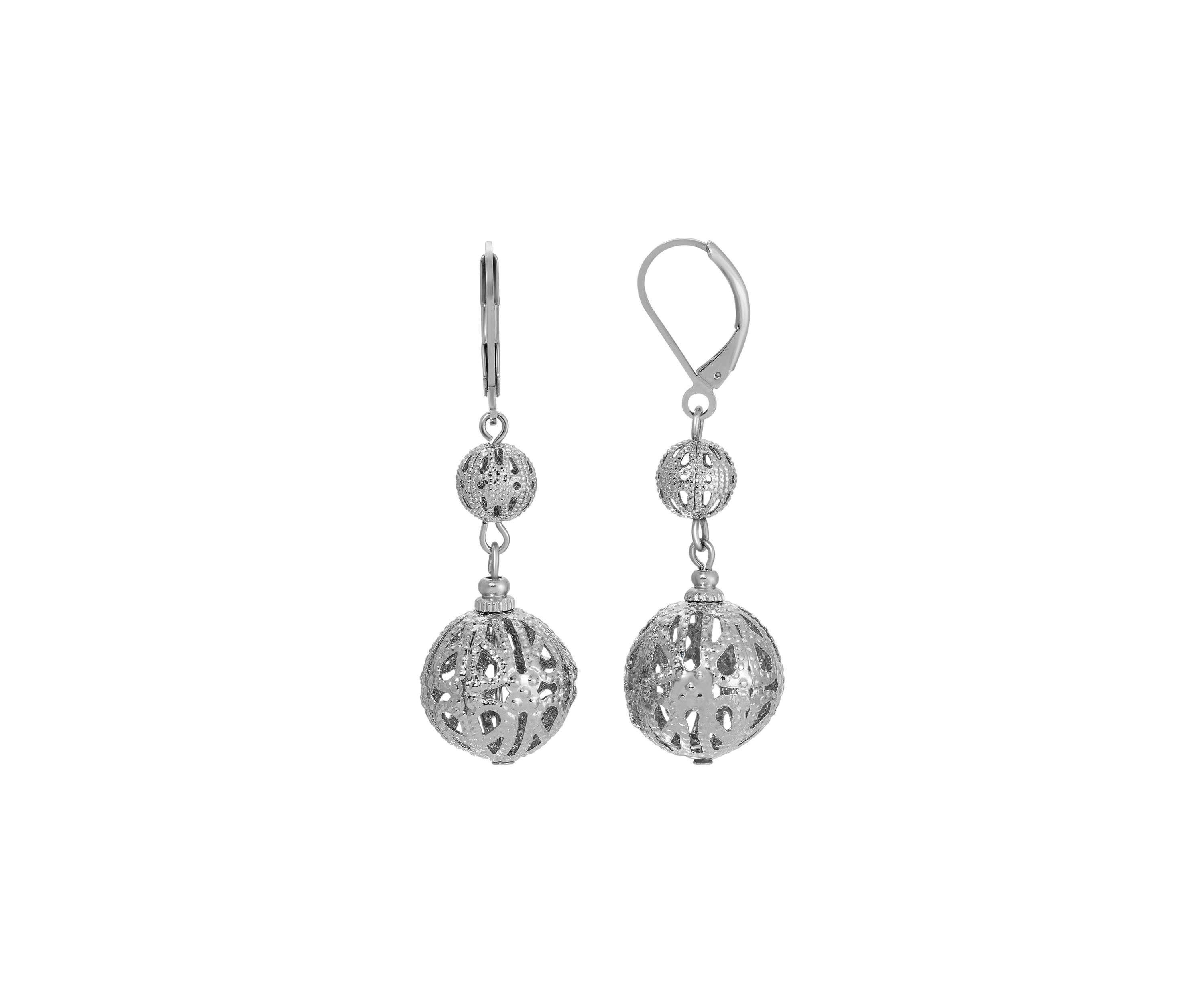 Silver-tone Filigree Bead Drop Earrings