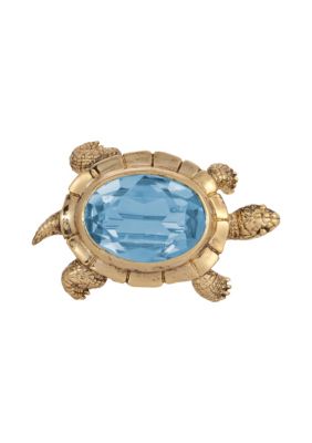 Gold Tone Aqua Turtle Pin