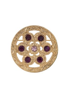 Gold Tone Tonal Purple Round Flower Pin