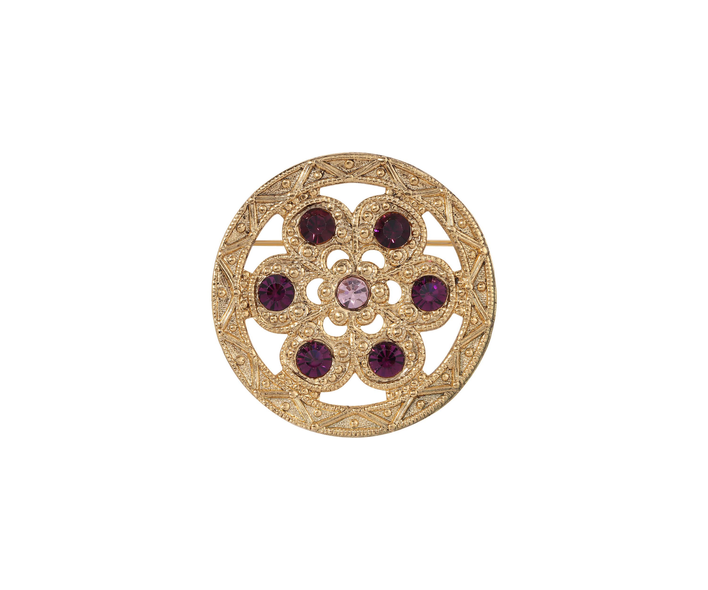 Gold Tone Tonal Purple Round Flower Pin