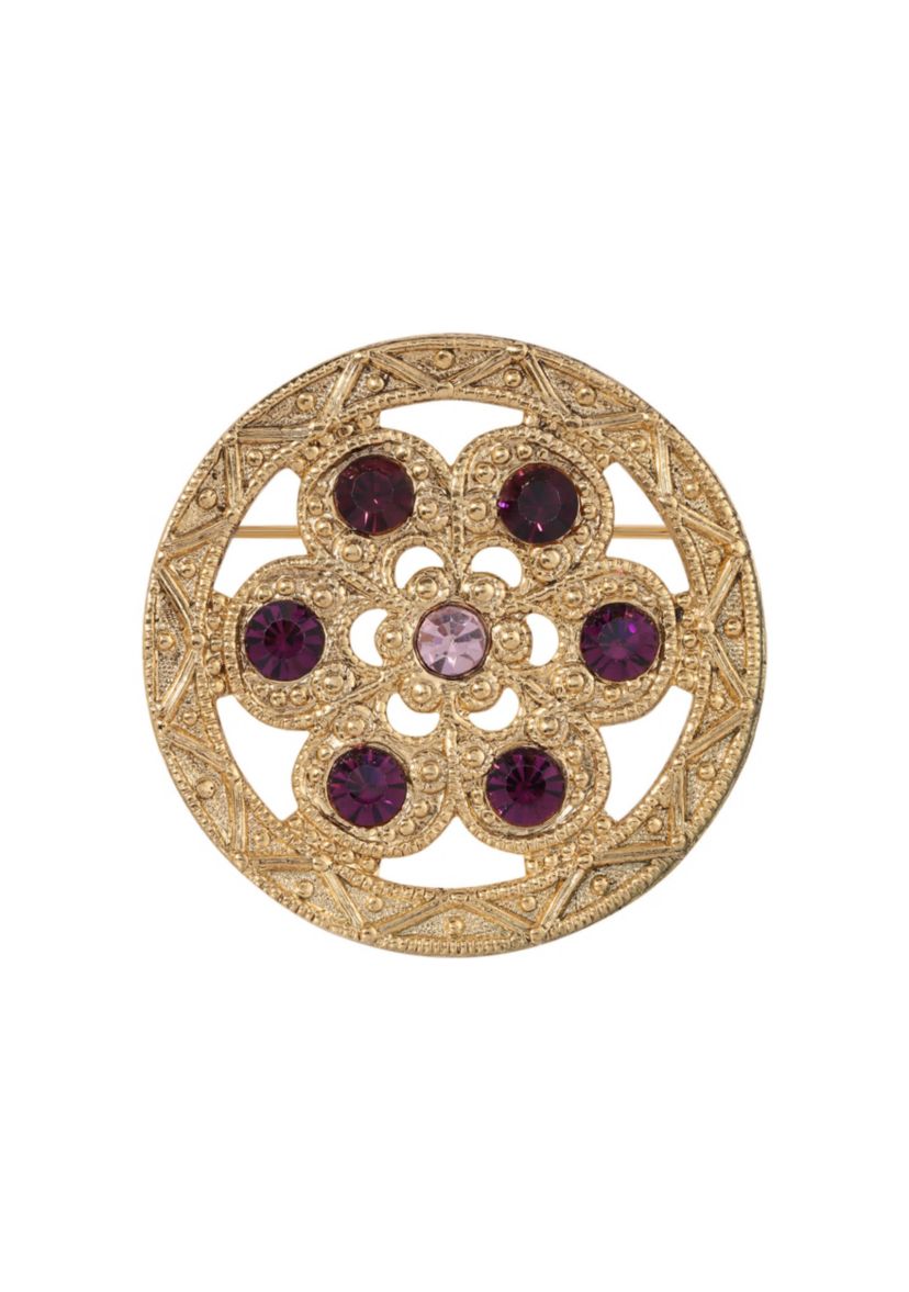 Gold Tone Tonal Purple Round Flower Pin