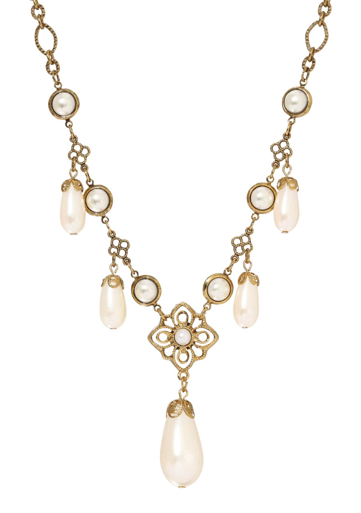 Gold Tone Filigree Bib Necklace 15" Adj.