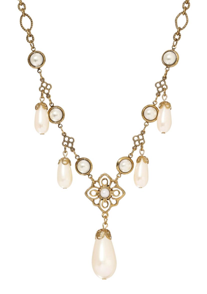 Gold Tone Filigree Bib Necklace 15" Adj.