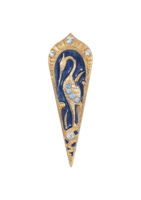 Gold Tone Blue Enamel Crane Pin