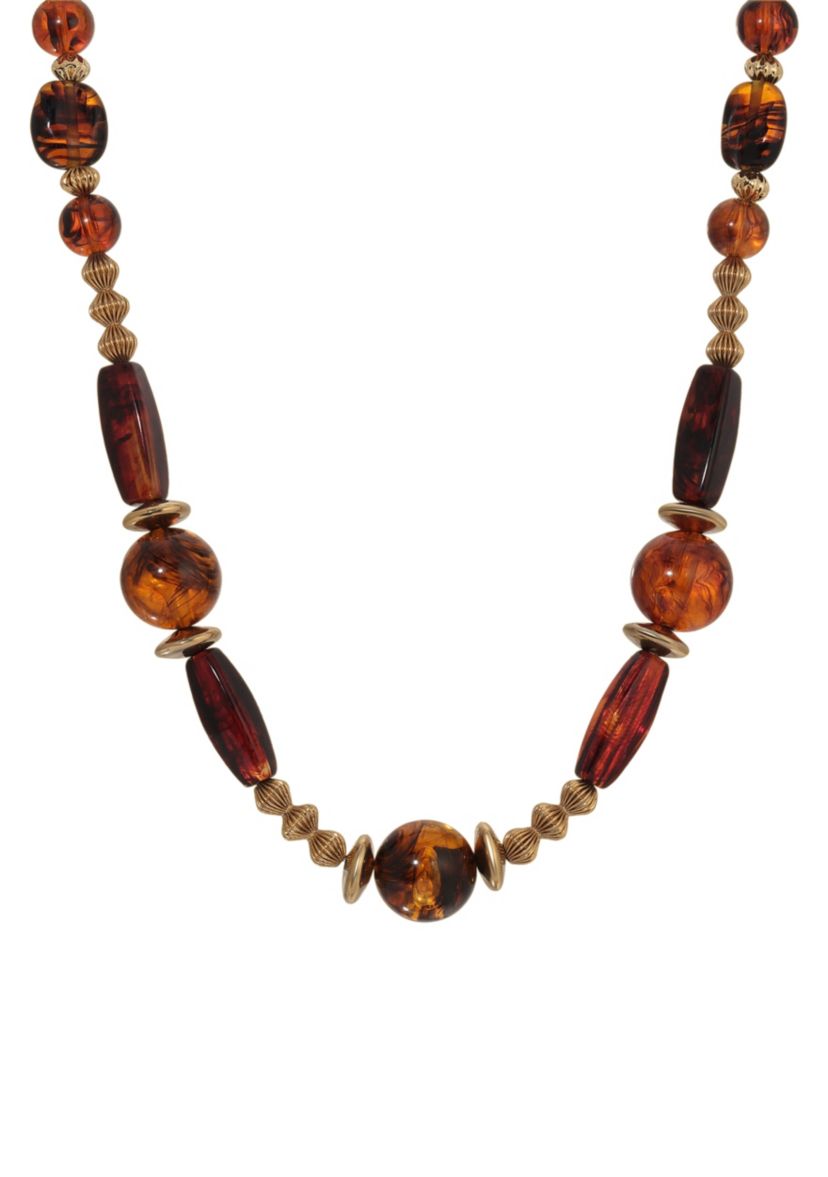 Gold Tone Tortoise Brown Necklace 30"