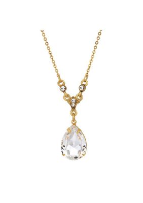 1928 Jewelry Gold Tone Drop Crystal 16"+3" ADJ Necklace