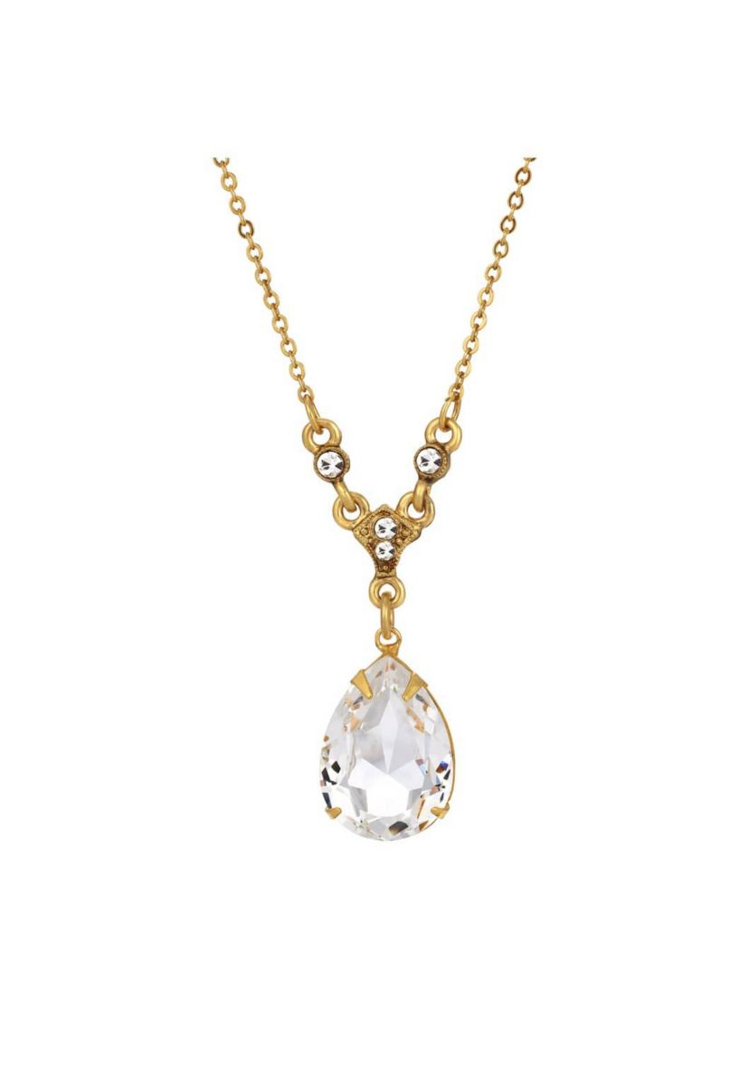 Gold Tone Drop Crystal 16"+3" ADJ Necklace