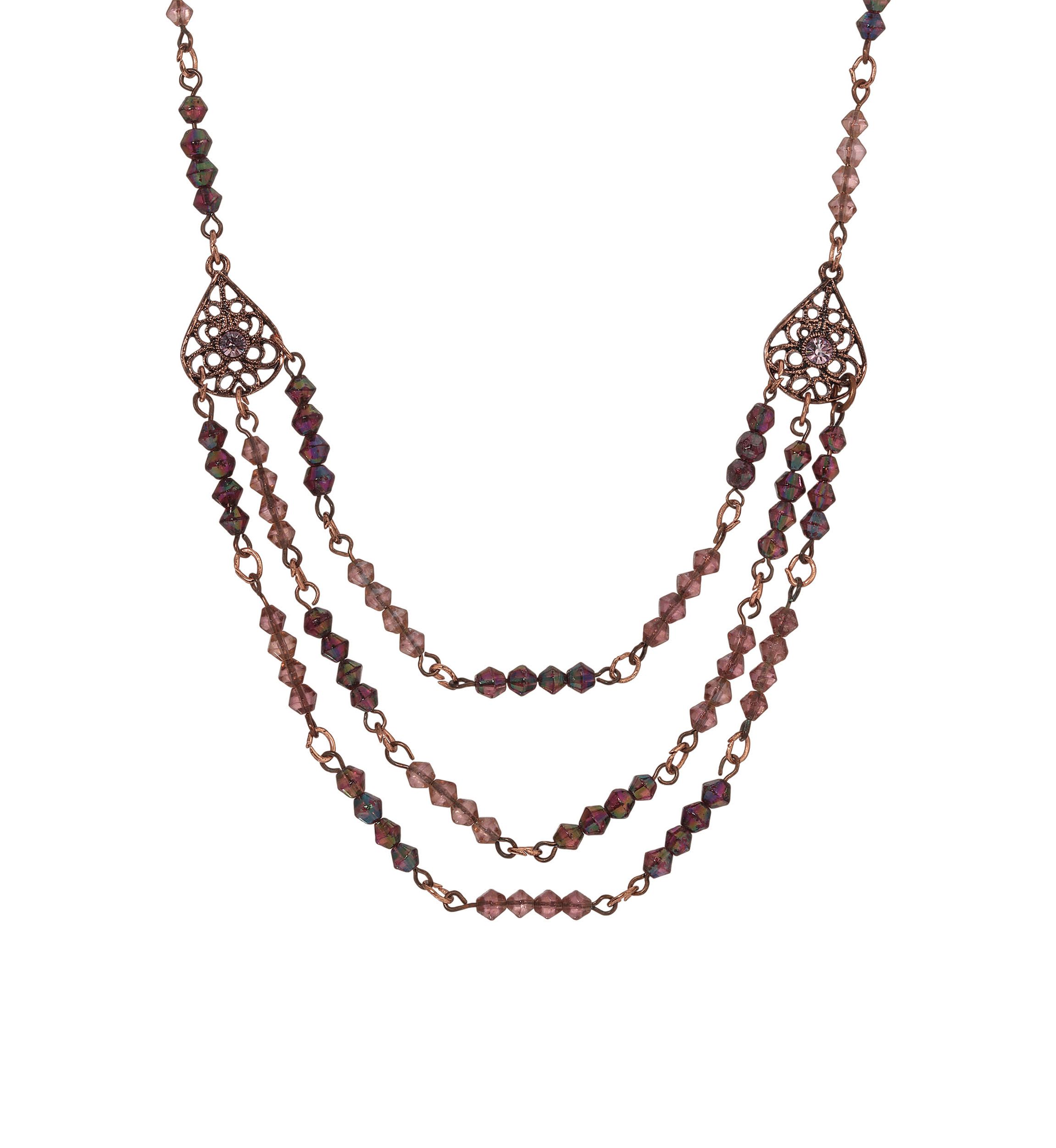 Beaded Swag Filigree Necklace 15" Adj.