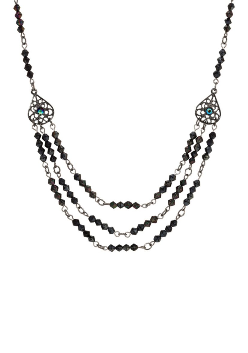 Beaded Swag Filigree Necklace 15" Adj.