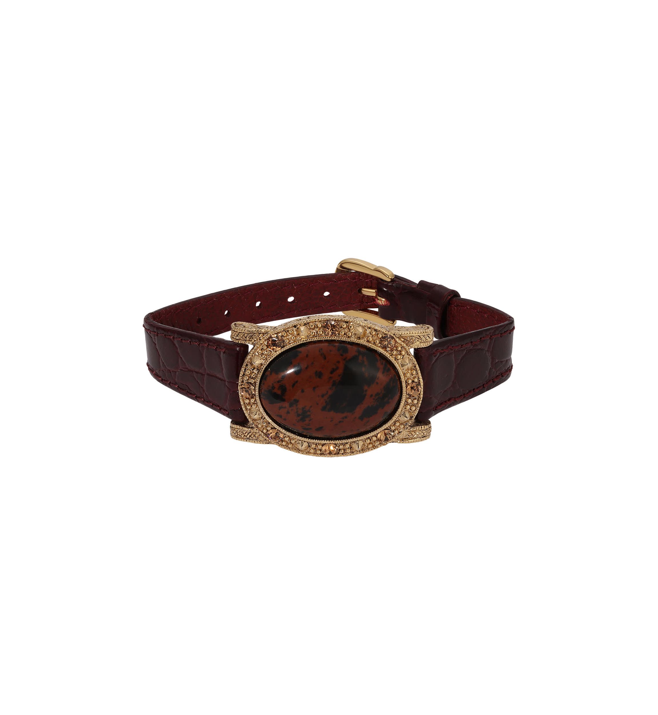 Gold Tone Oval Brown Obsidian Bracelet