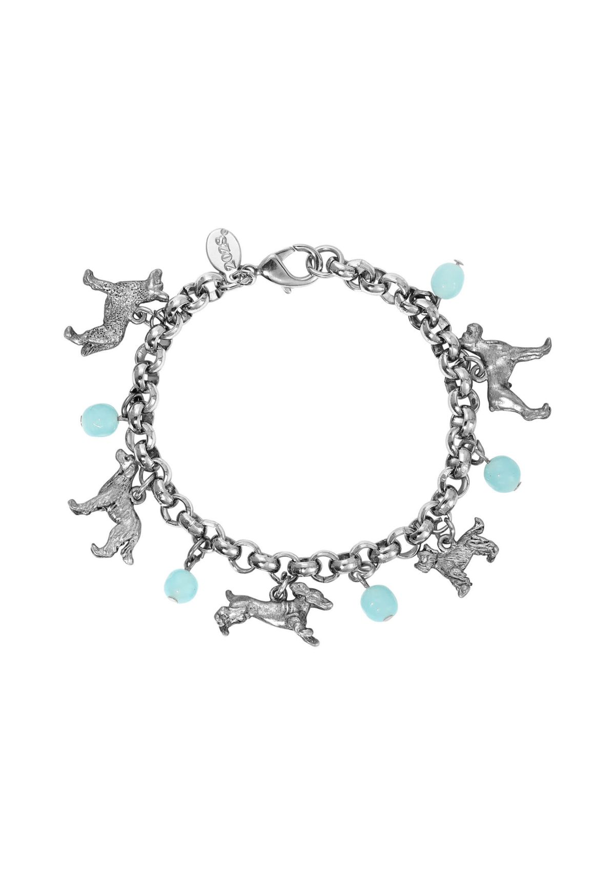 Silver Tone Pewter Dog Charm Bracelet