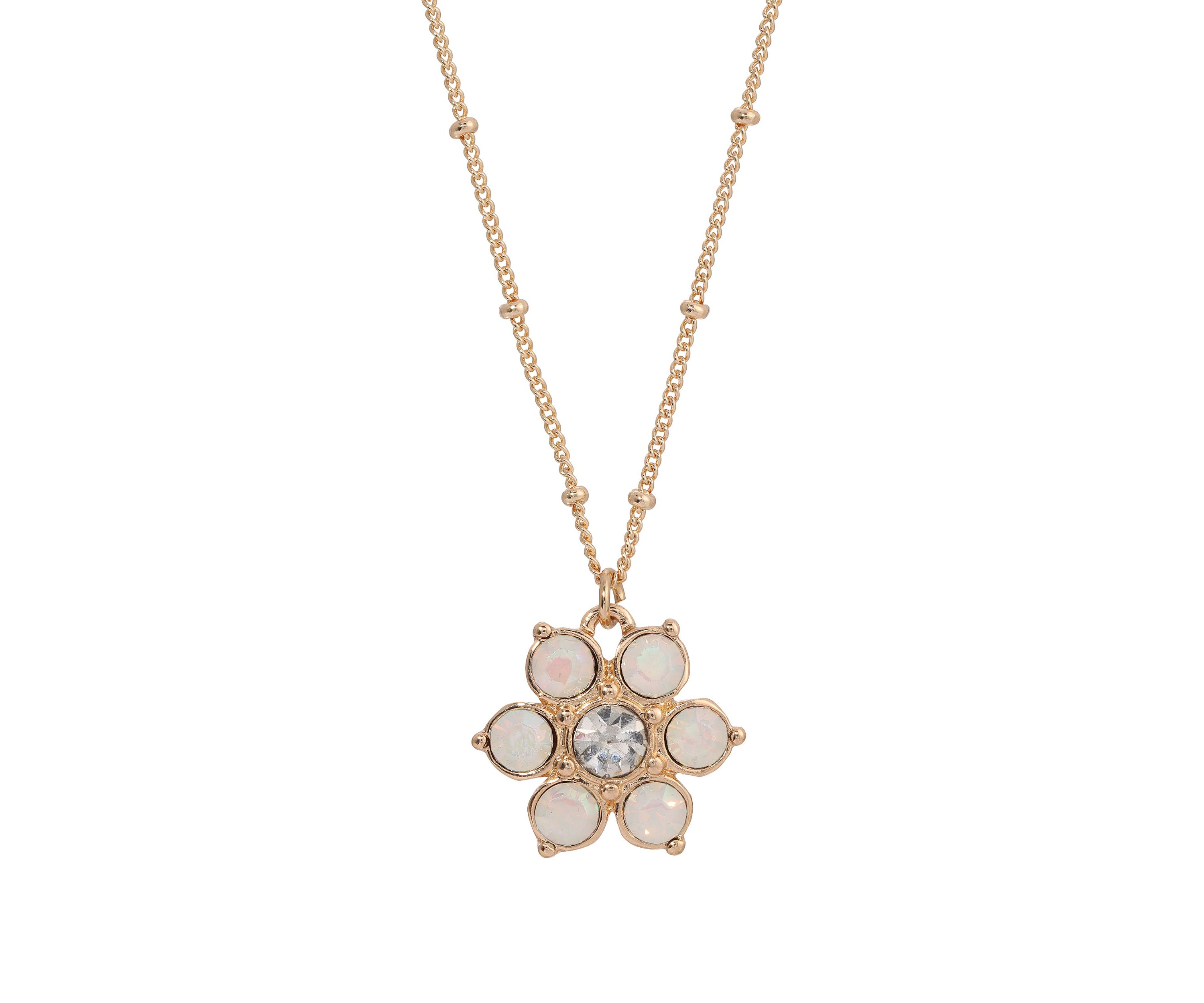 Gold Tone Opal Flower Drop Necklace 16" Adj.