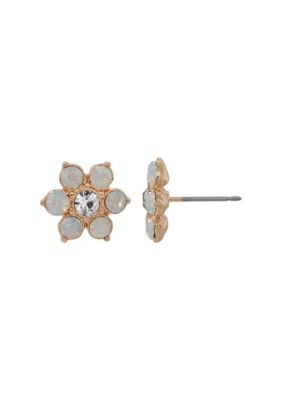 Gold Tone Opal Flower Stud Earring