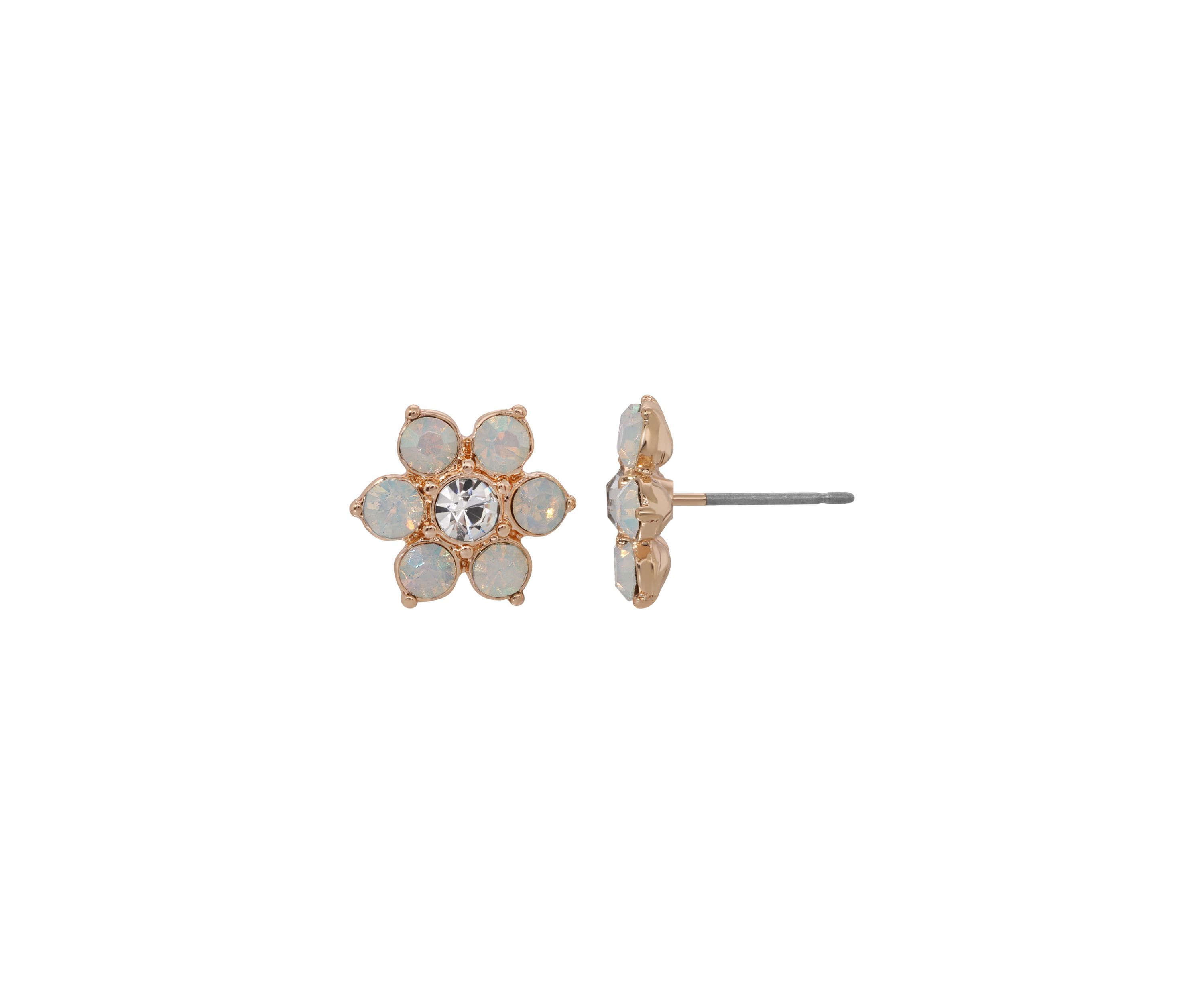 Gold Tone Opal Flower Stud Earring