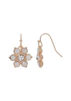 Gold Tone Opal Flower Drop Earring