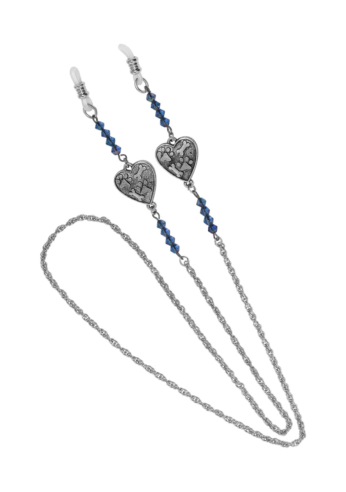 Pewter Blue Heart Paw Eyeglas Holder 26"