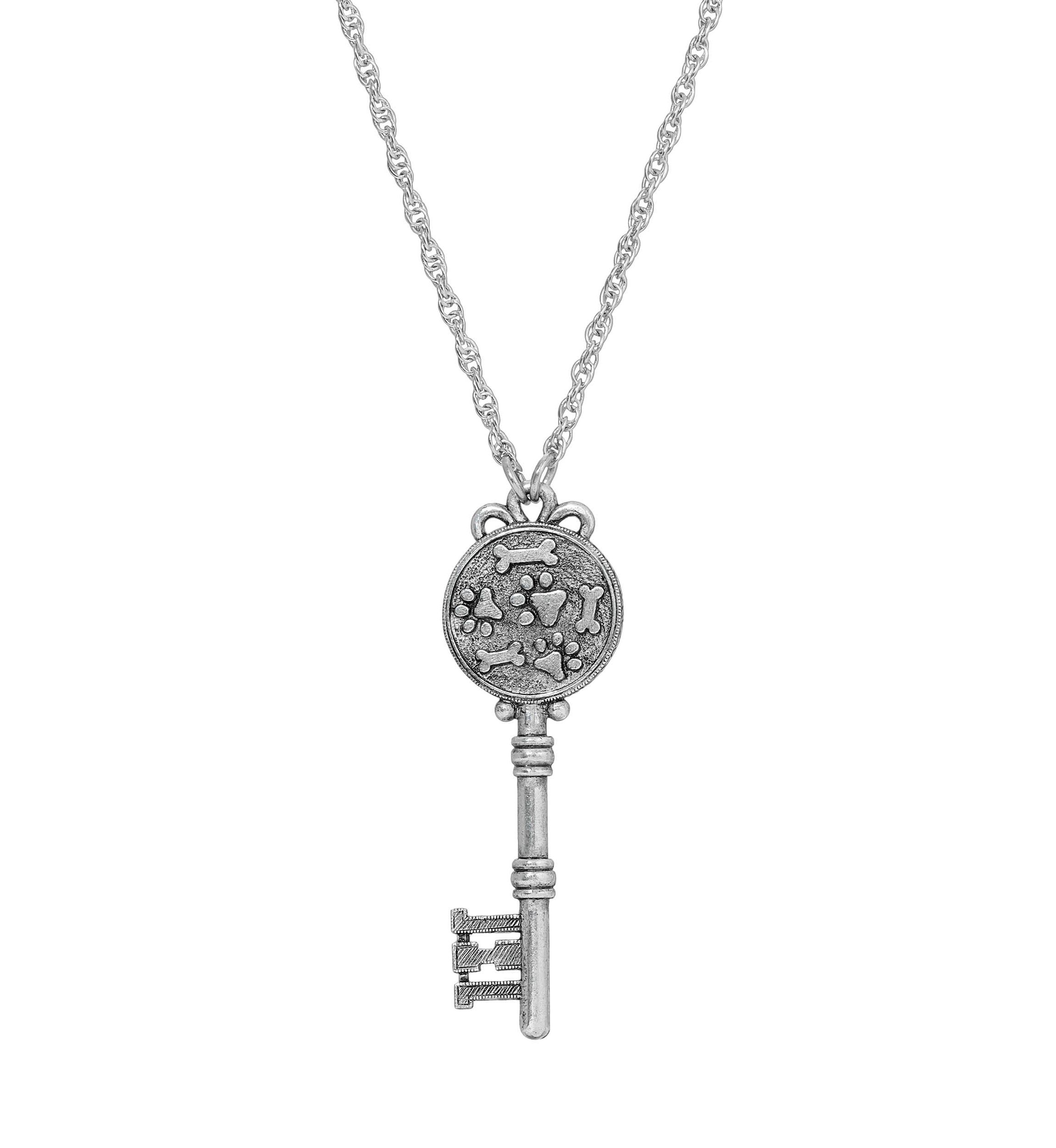Pewter Key Paw Necklace 28"