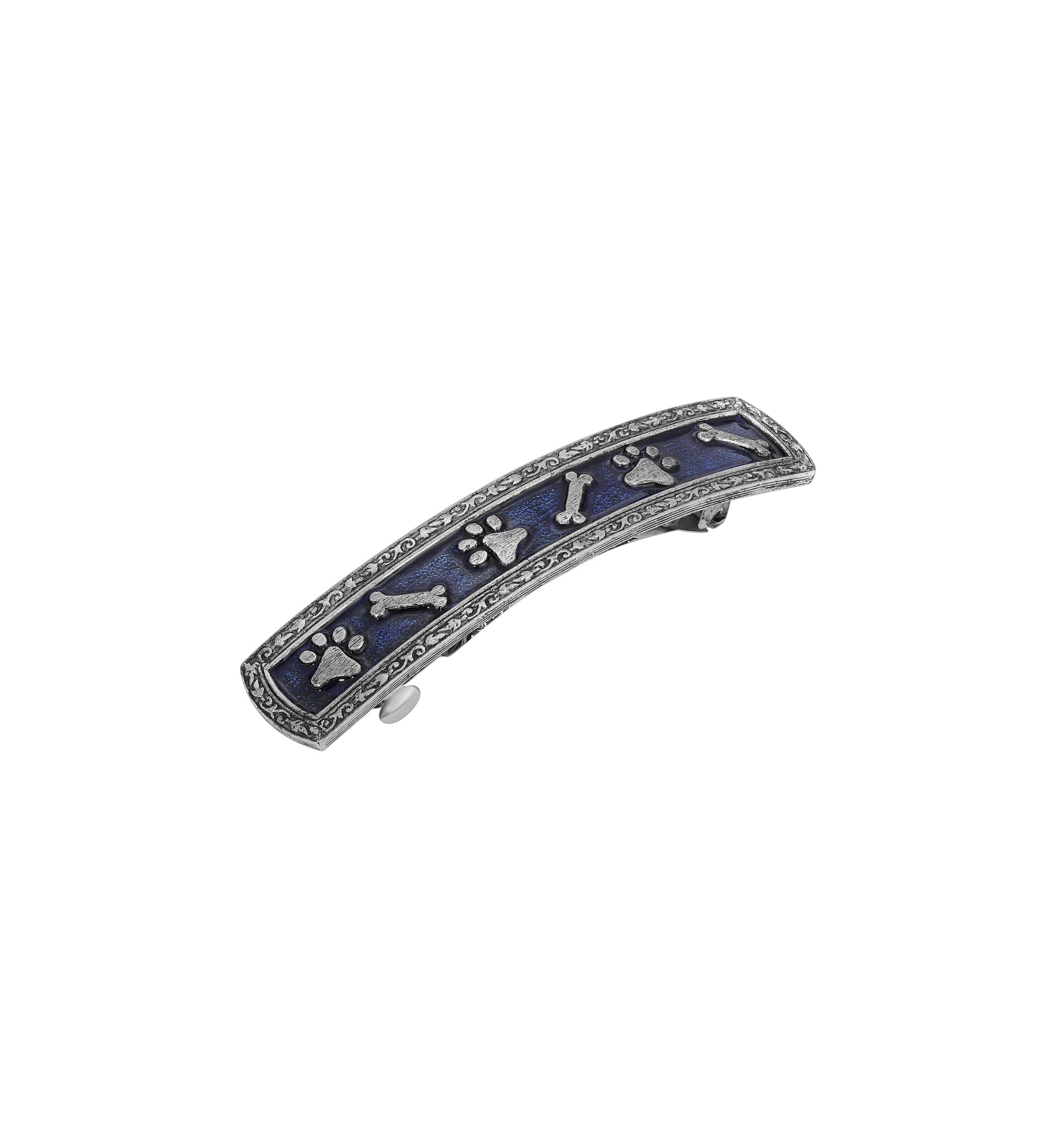 Silver-tone Blue Bone Paw Barrette