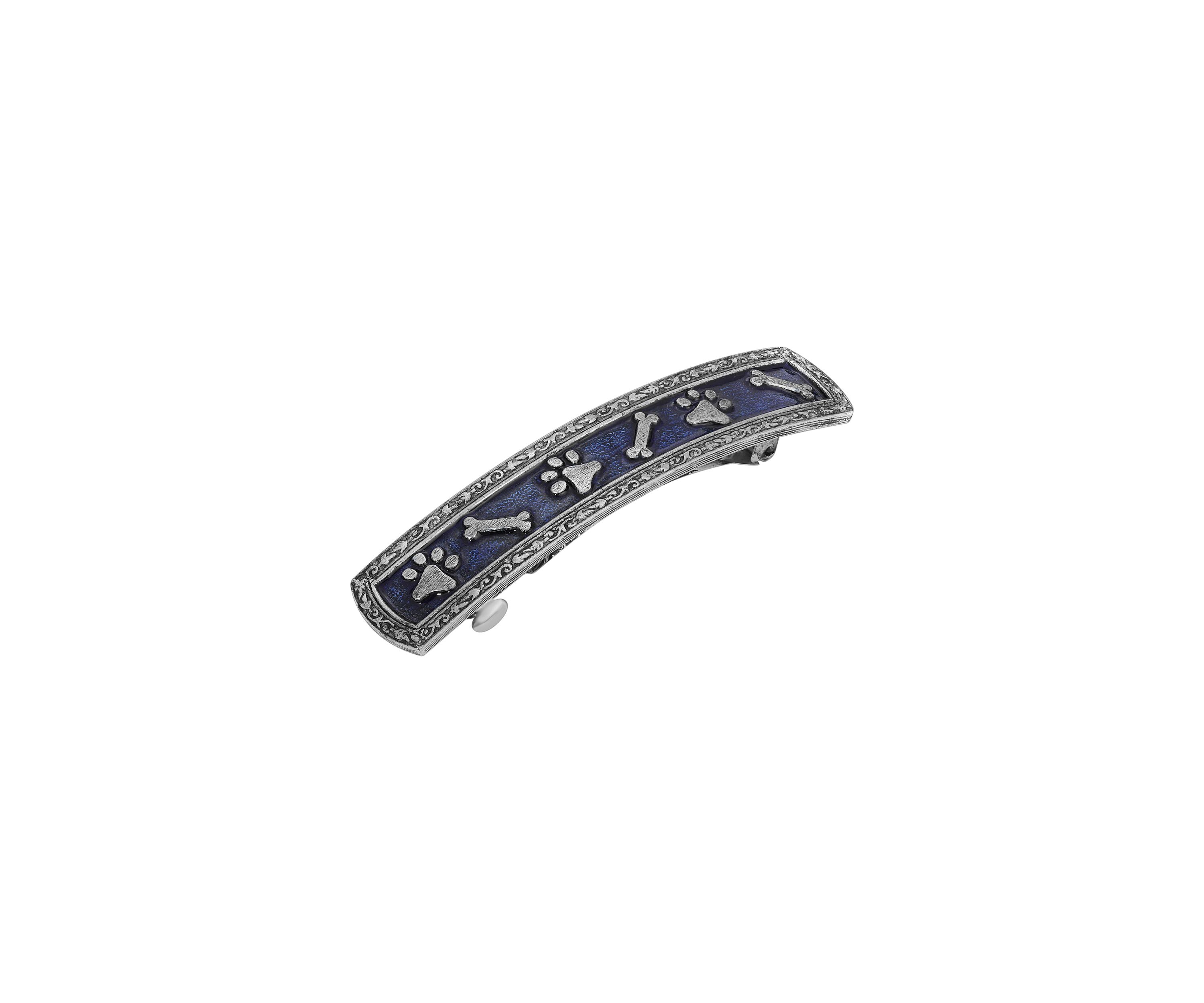 Silver-tone Blue Bone Paw Barrette