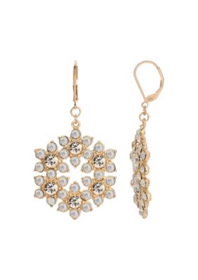 Gold Tone White Opal Ab Flw Drop Earring