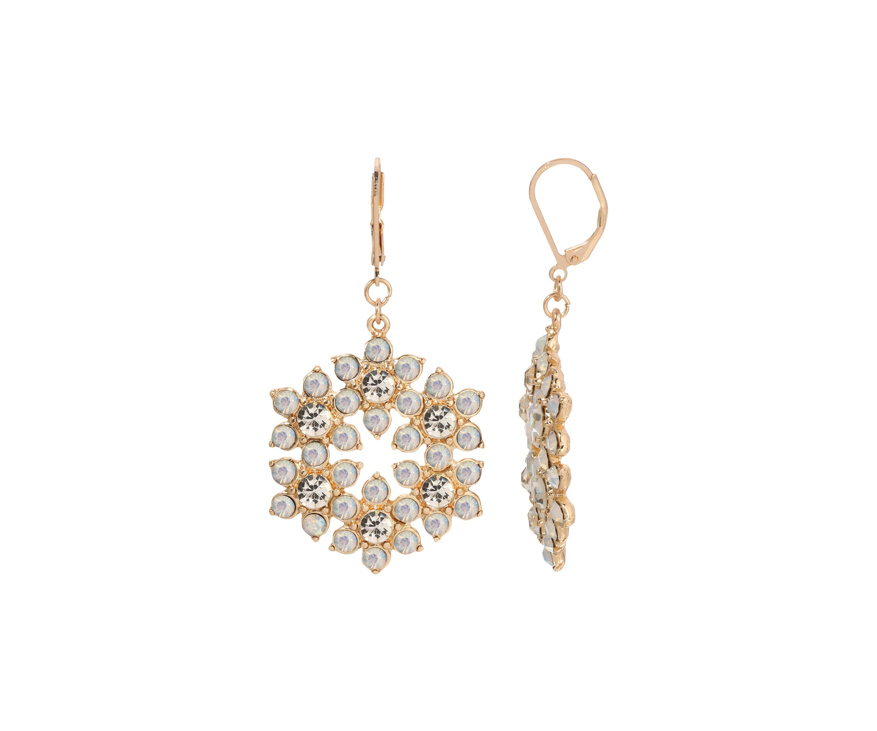 Gold Tone White Opal Ab Flw Drop Earring
