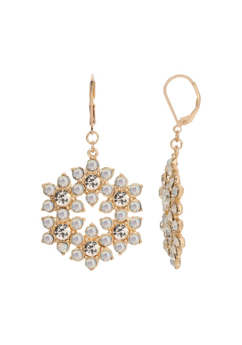 Gold Tone White Opal Ab Flw Drop Earring