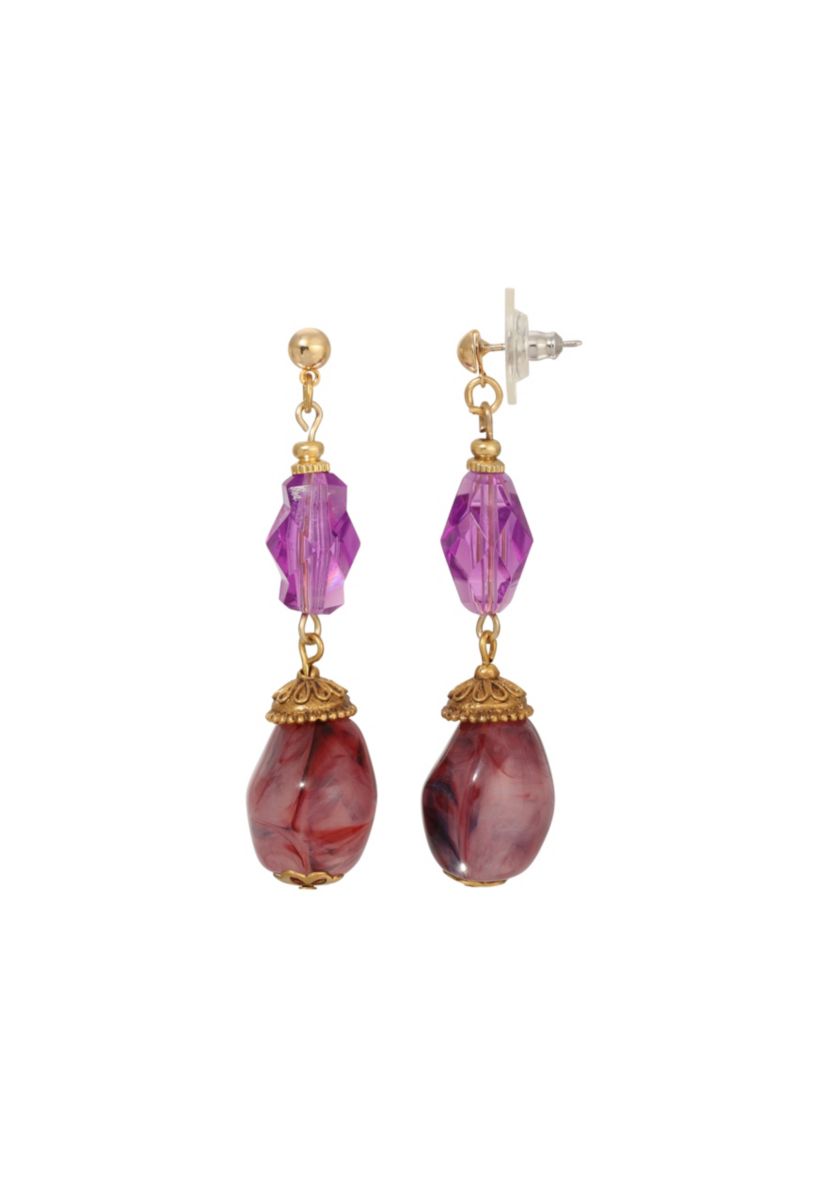 Gold Tone Purple Moonstone Drop Earrings