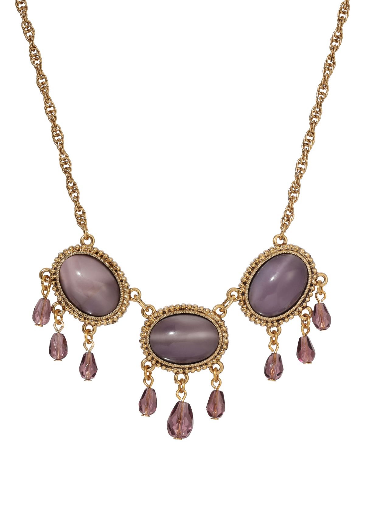 Gold-tone Purple Multi Oval Necklace