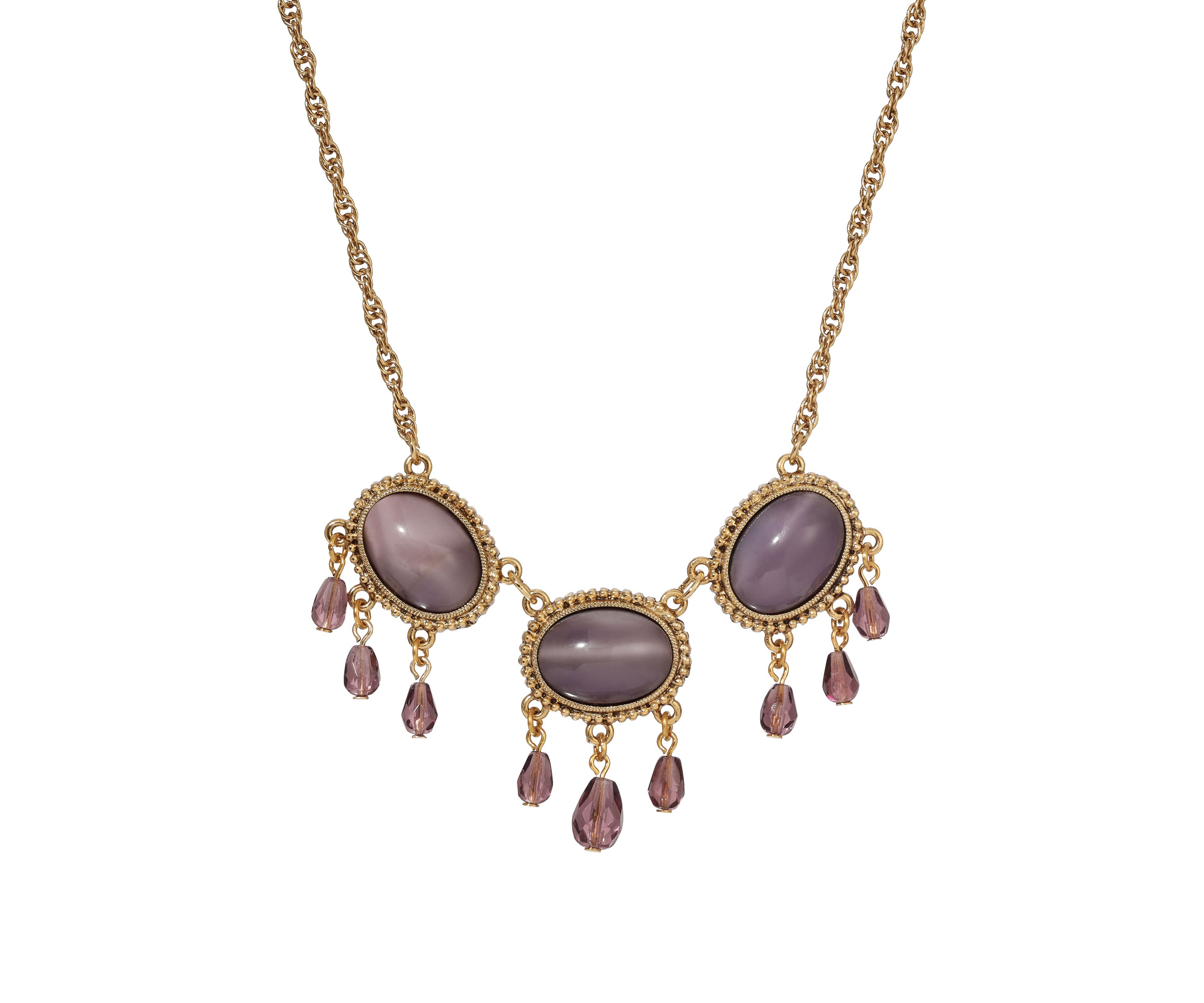 Gold-tone Purple Multi Oval Necklace