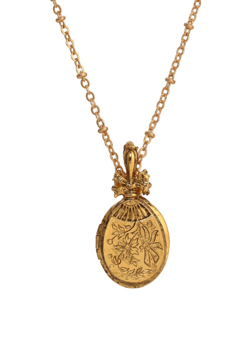 Gold Tone Fan Locket Necklace 24"