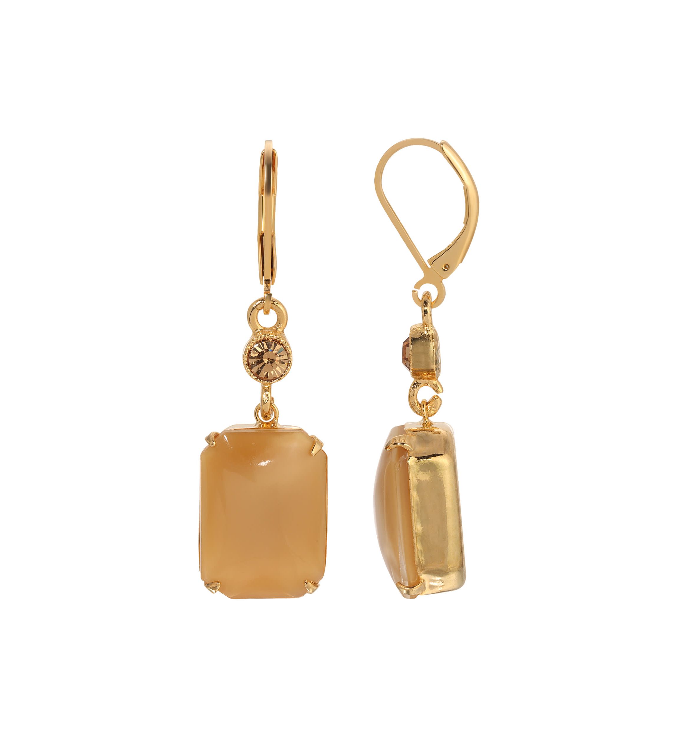 Gold Tone Beige Moonstone Earrings