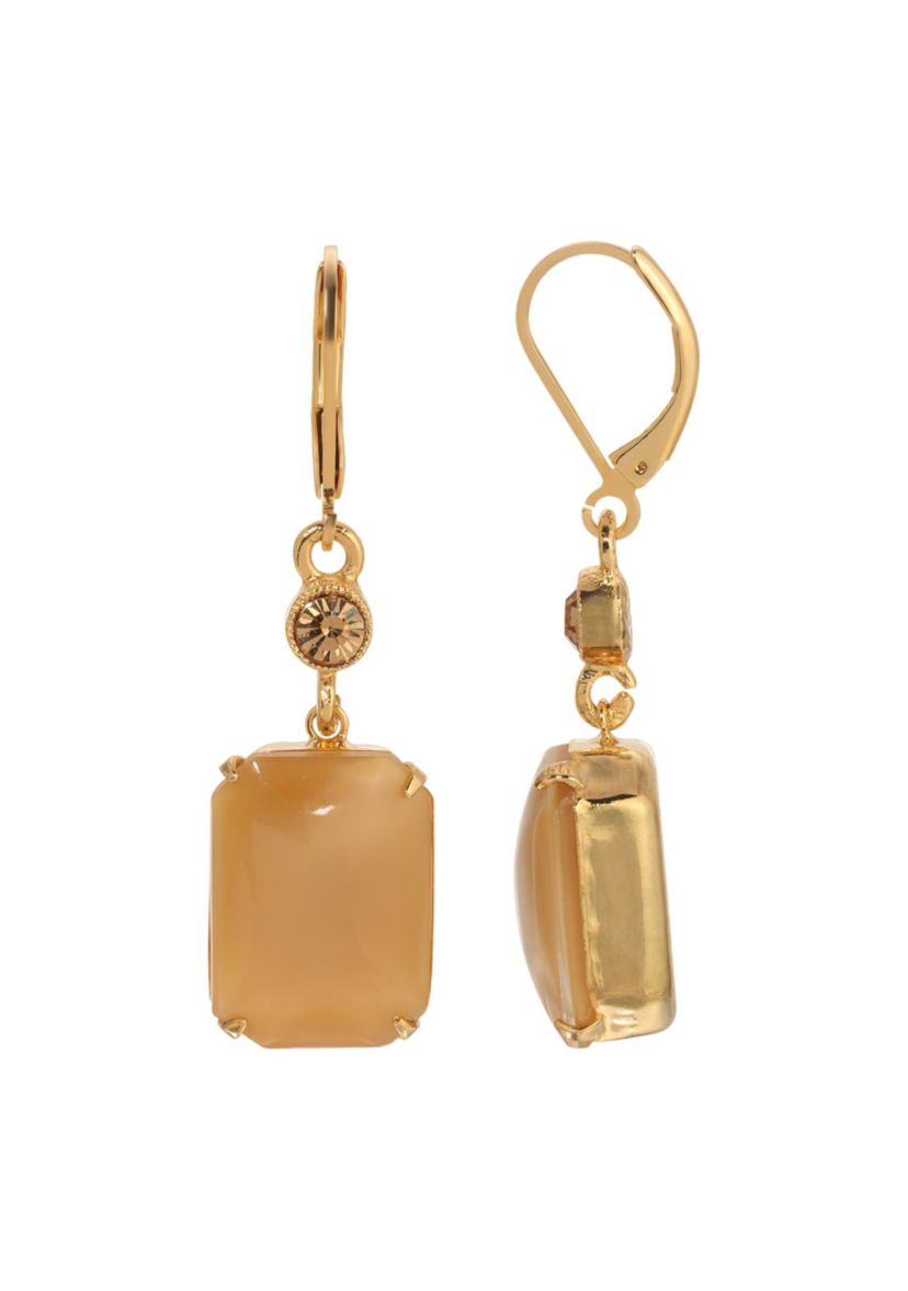 Gold Tone Beige Moonstone Earrings