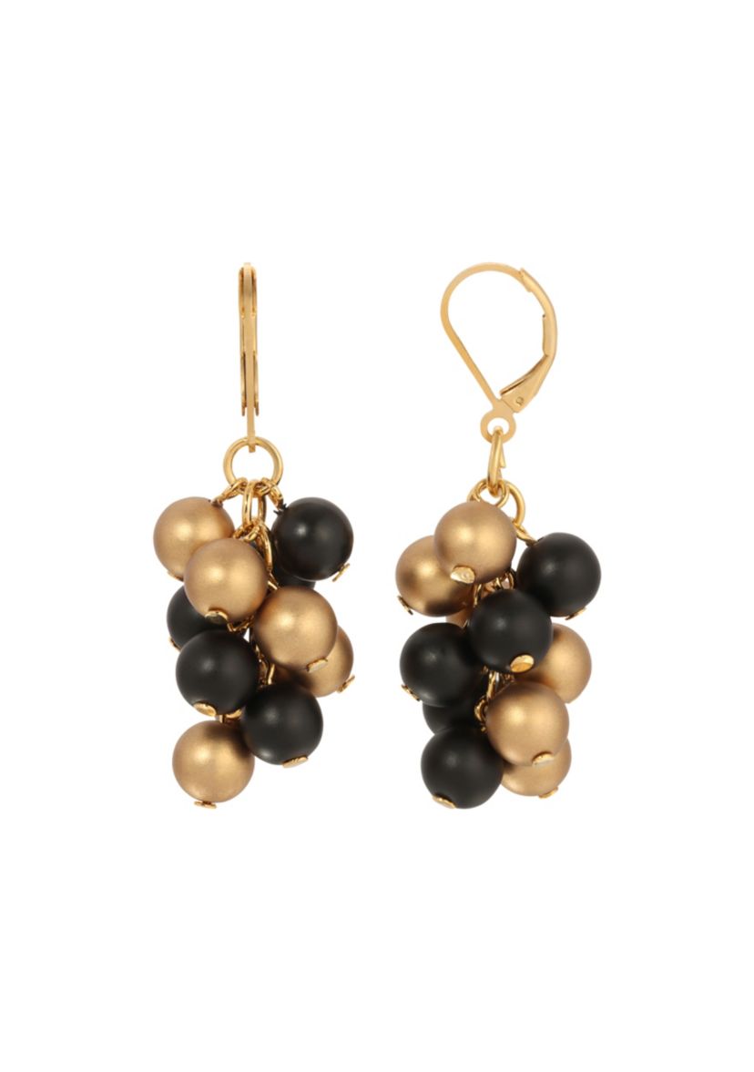 Gold-tone Blk Bead Cluster Drop Earrings