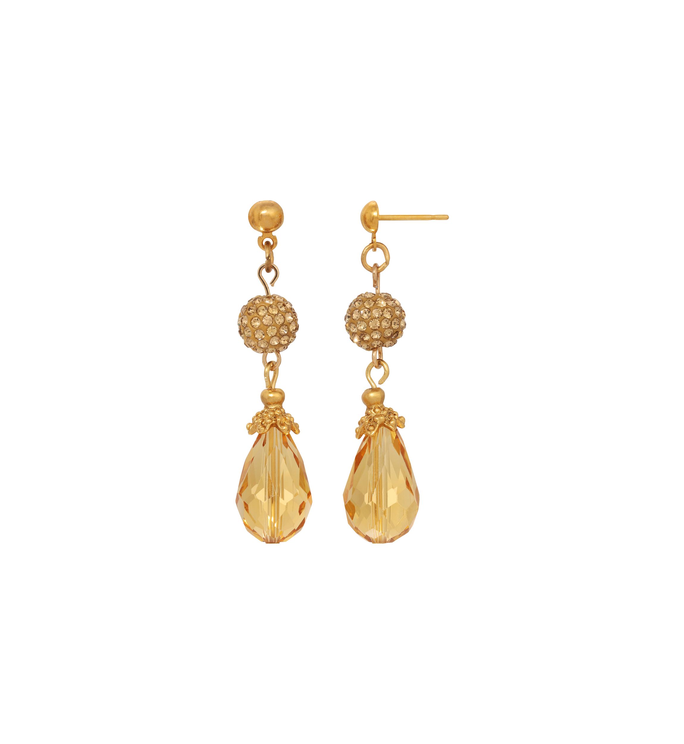 Gold Tone Topaz Beaded Drop Earrings
