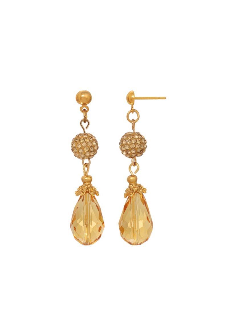 Gold Tone Topaz Beaded Drop Earrings