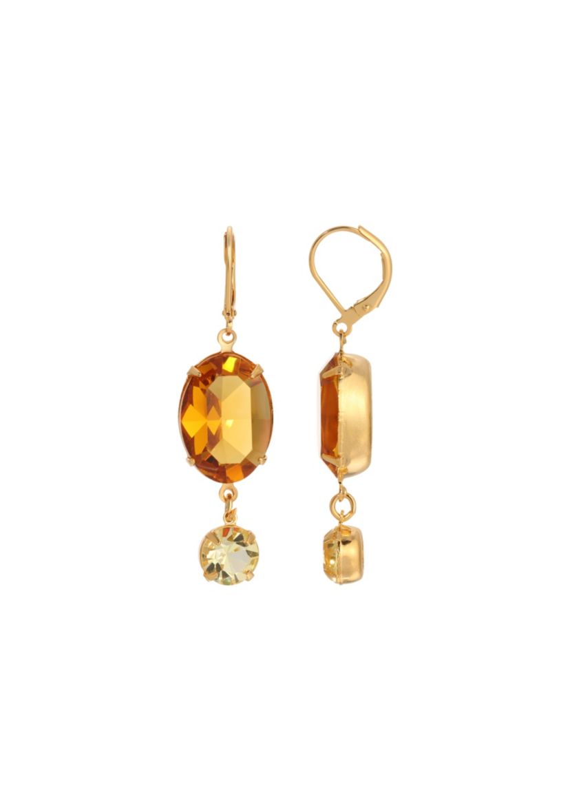 Gold-tone Oval Topaz Crystal Earrings