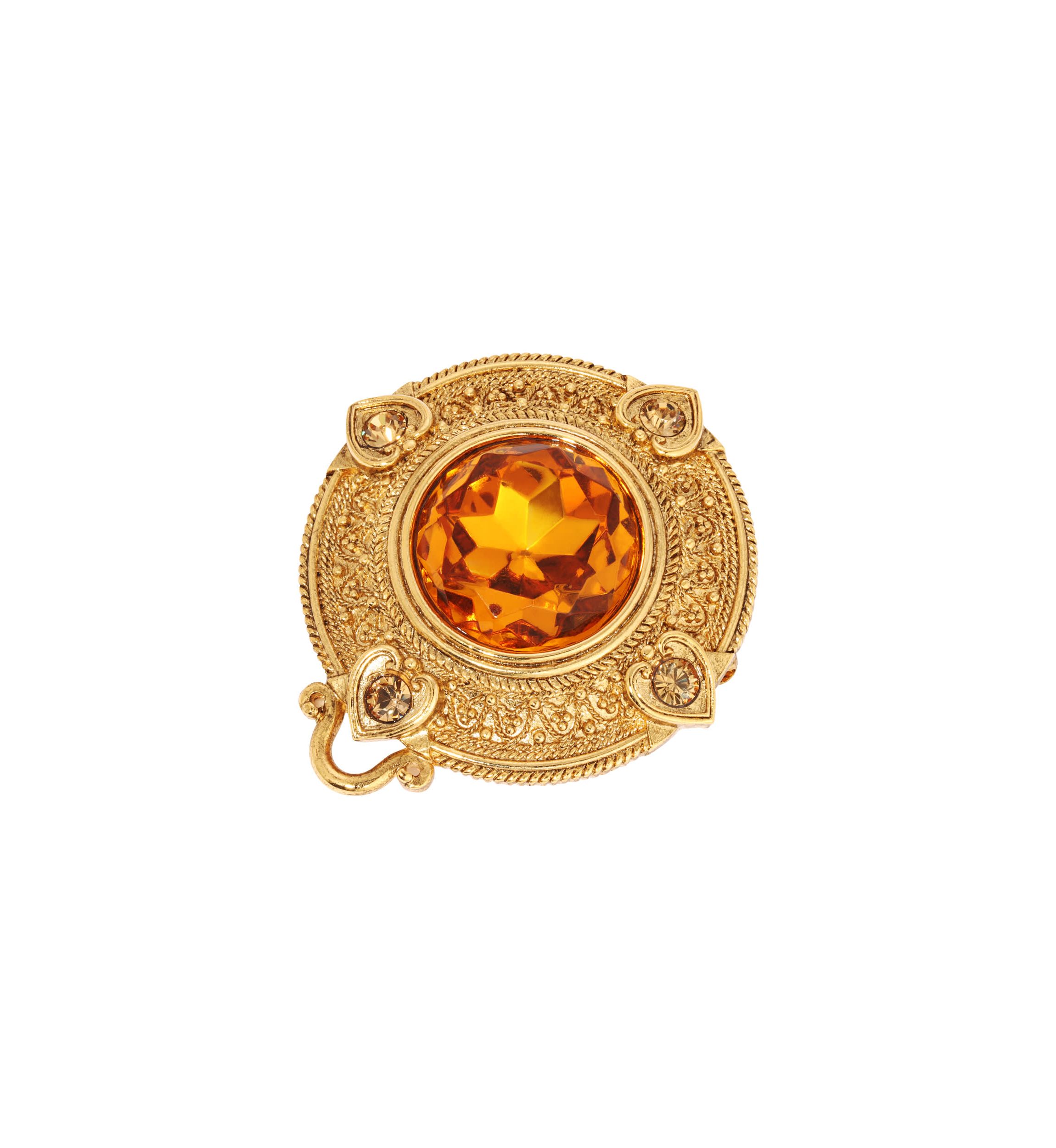 Gold Tone Round Topaz Glass Pin