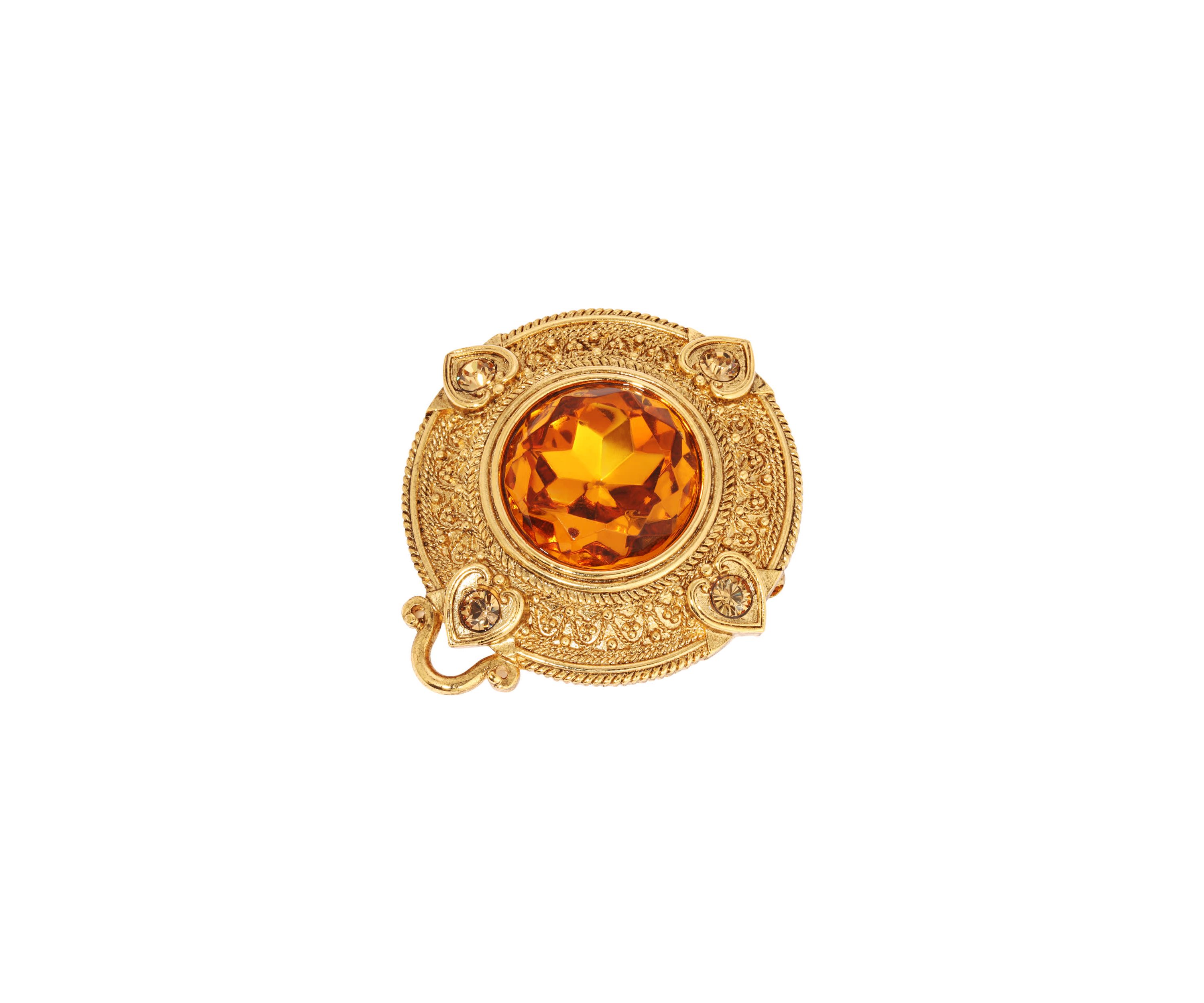 Gold Tone Round Topaz Glass Pin