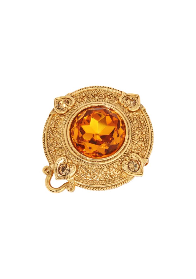 Gold Tone Round Topaz Glass Pin