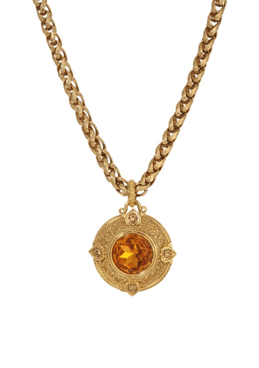 Gold Tone Topaz Glass Necklace 16" Adj.