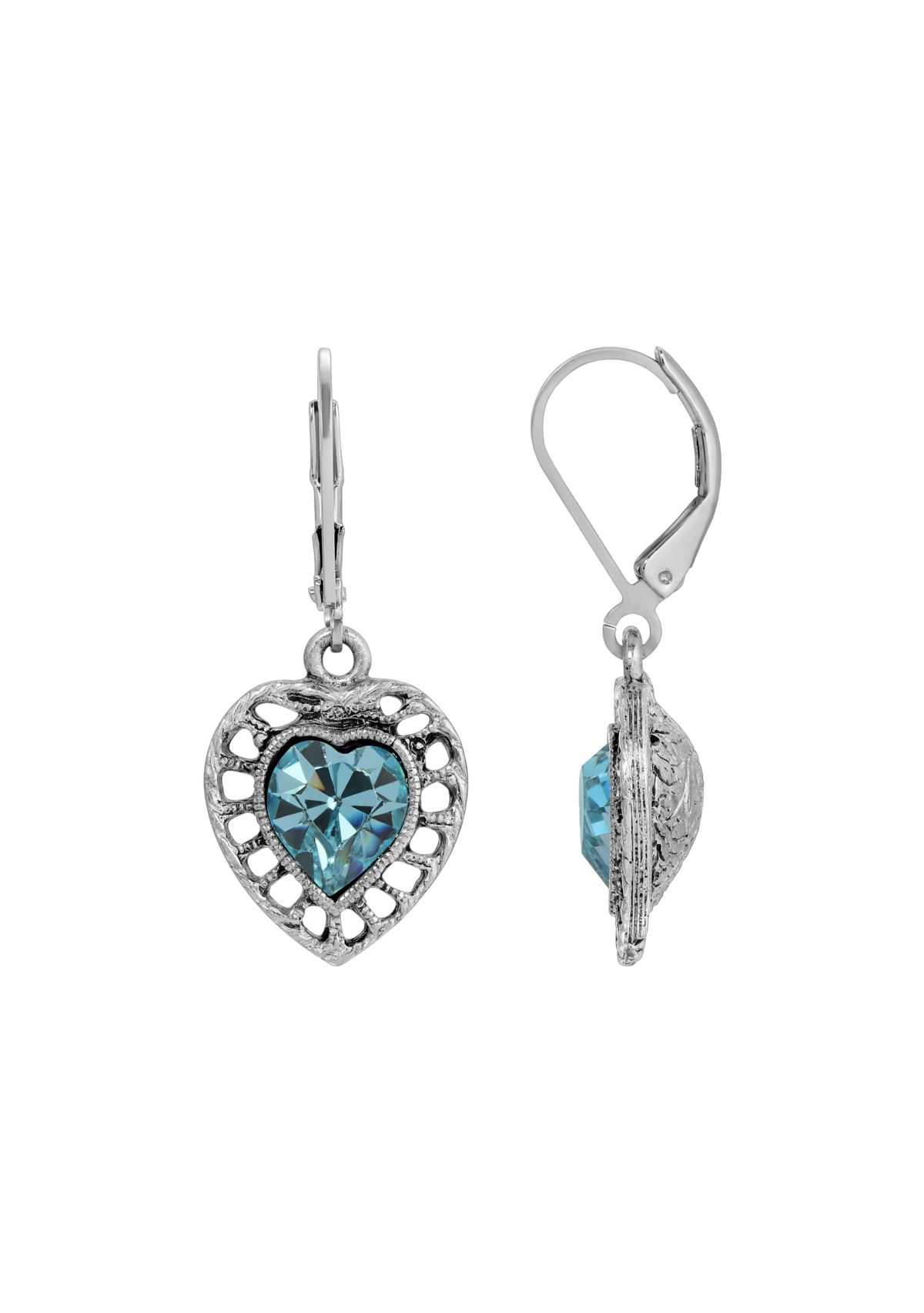 Silver Tone Filigree Heart Lvbk Earrings