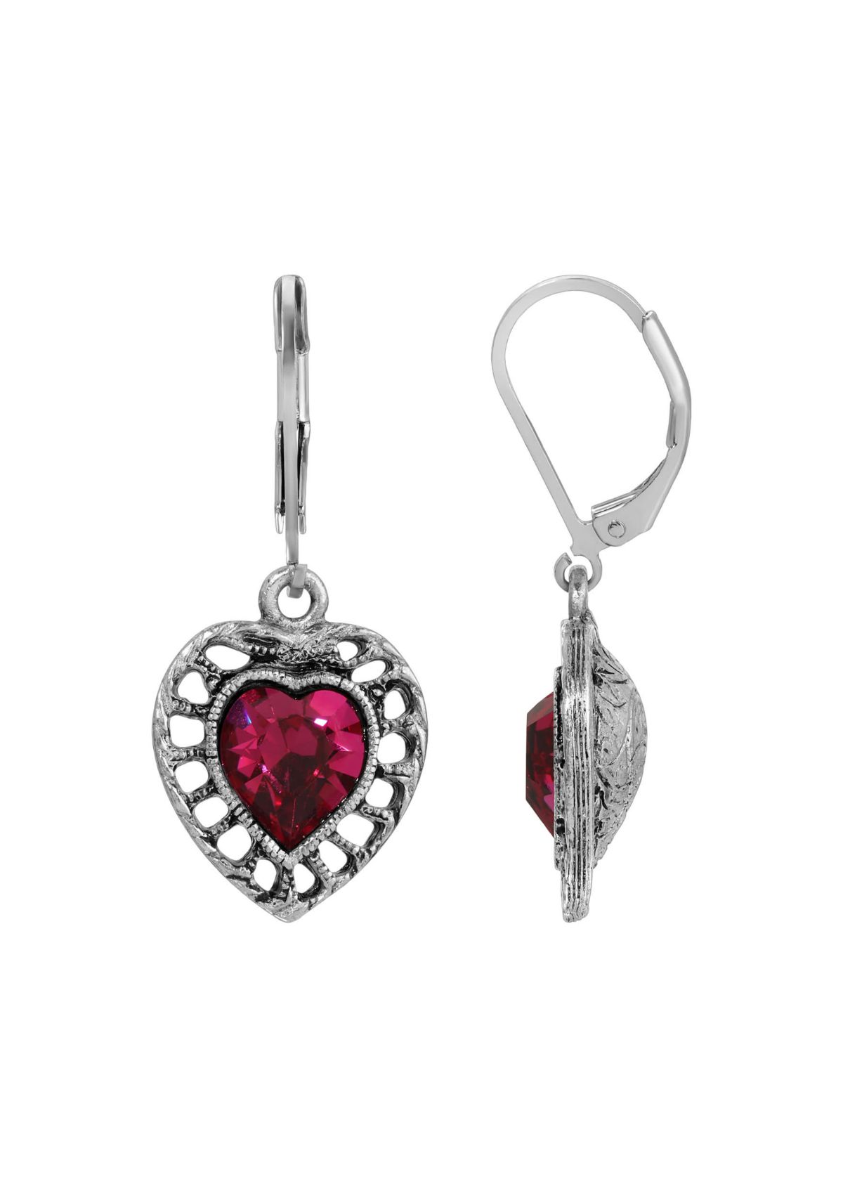 Silvertone Filigree Color Heart Earrings