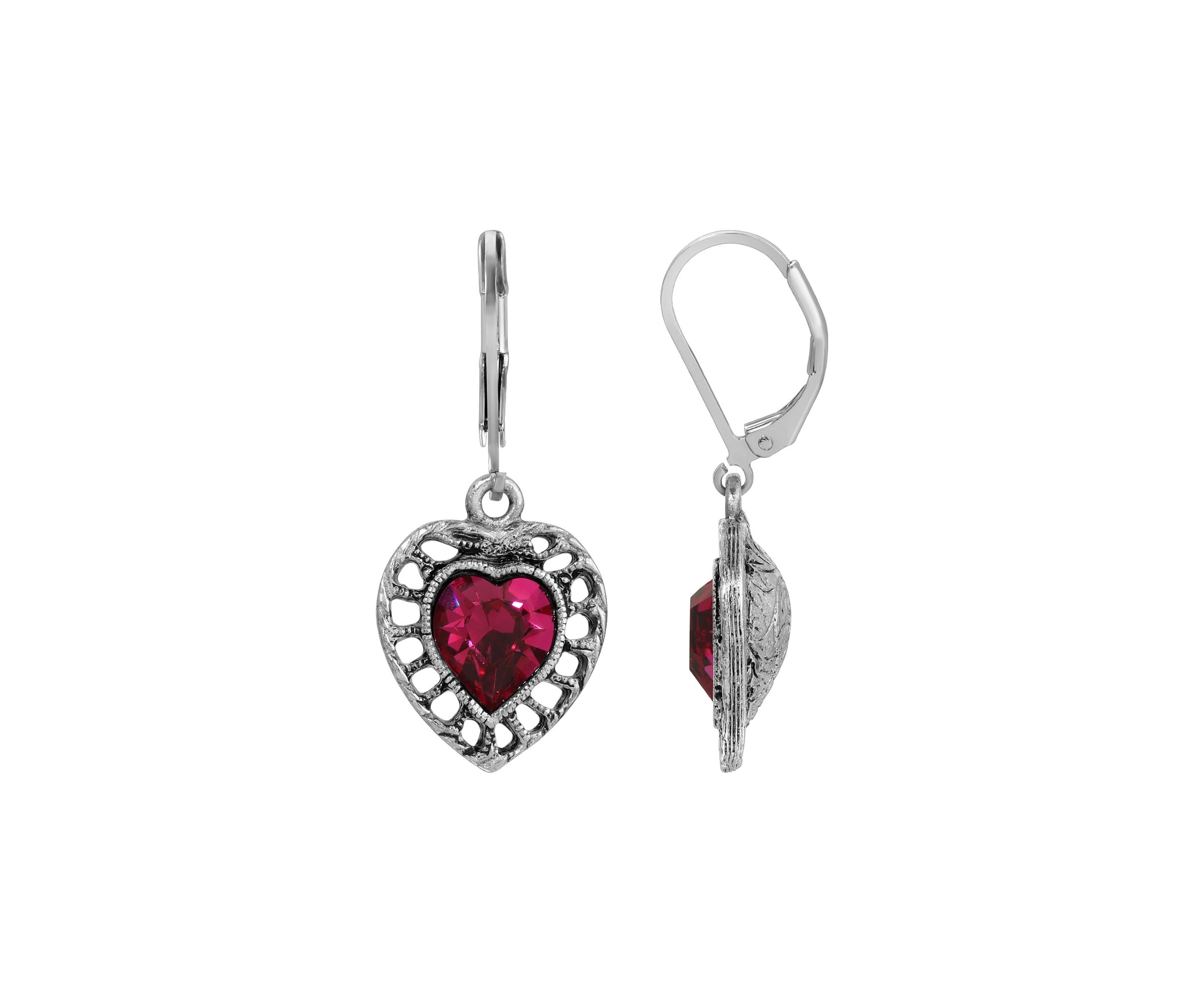 Silvertone Filigree Color Heart Earrings
