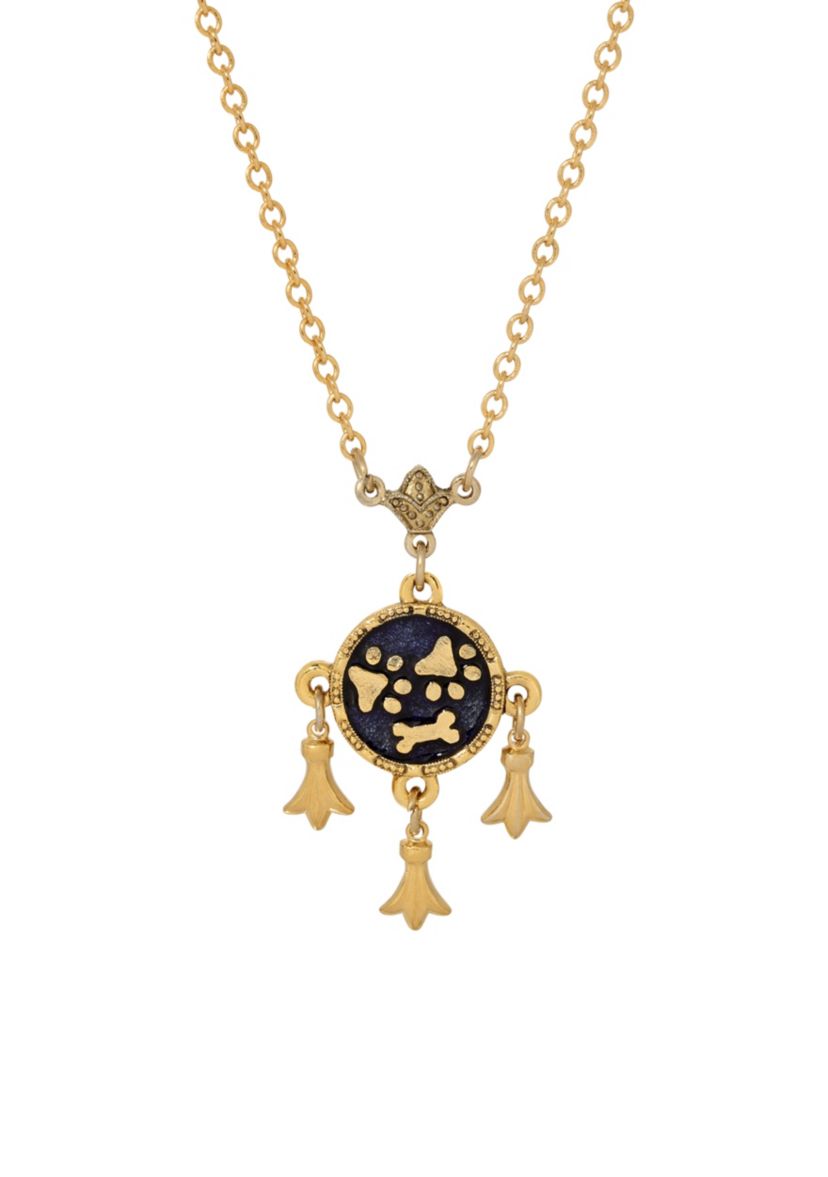 Gold Tone Blue Paws Bone Charm Necklace