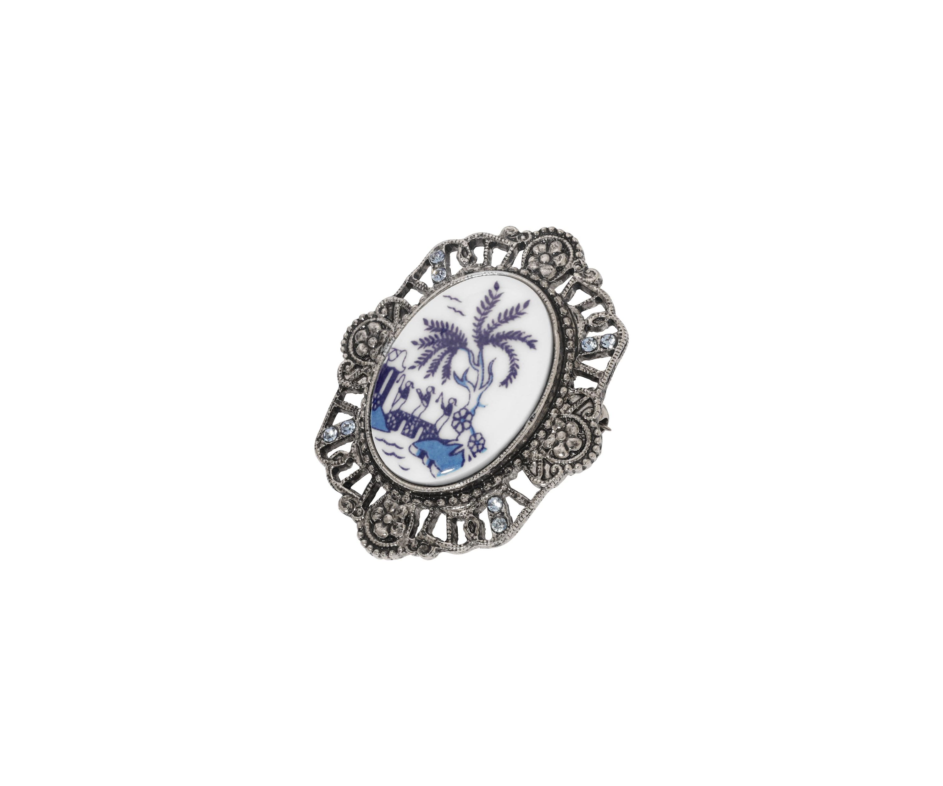 Silver Tone White Oval Enamel Pin