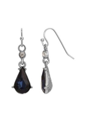 Silver-tone Blue Crystal Pearshape Earrings